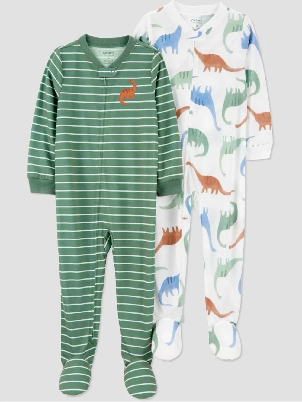 Carter's Just One You® Toddler Boys' 2pk Long Sleeve Footed Pajama - Green/White